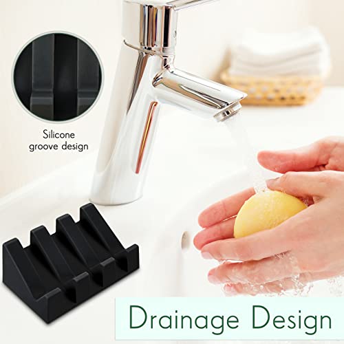 Cunhill 2 Pieces Silicone Soap Dish Self Draining Soap Dish Shower Waterfall Bar Soap Holder Tray with Drain Soap Saver for Kitchen Bathroom Accessories (Black) - color: Black