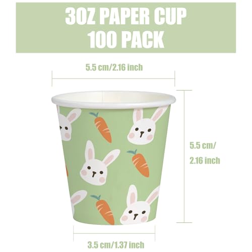 WRAPAHOLIC 3oz Easter Paper Cups - 100 Pack Disposable Bathroom Cups with Carrot Bunny Design, Small Mouthwash Cup for Toothbrush Rinse, Home Bathroom, Easter, Baby Shower and Party - color: Easter - Green Carrot Bunny