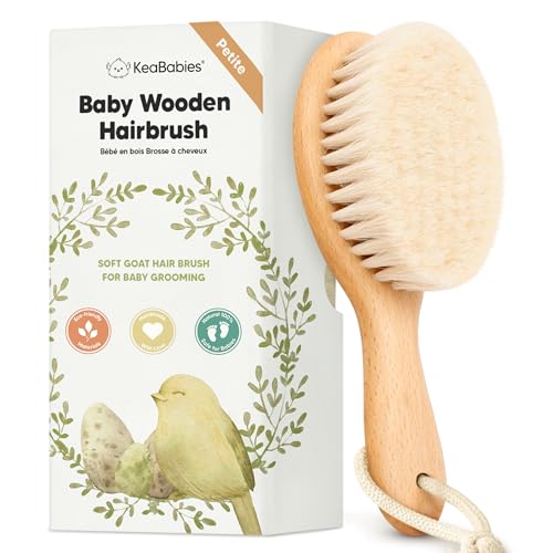 Wooden Baby Hair Brush for Toddler, Infant Cradle Cap (Walnut, Petite) | Soft Goat Bristles Brush for Newborn Girl, Boy Hair, Scalp, Styling, Gentle Grooming, Baby Comb, Baby Bath Essentials - color: Walnut, size: Oval, Petite 5"