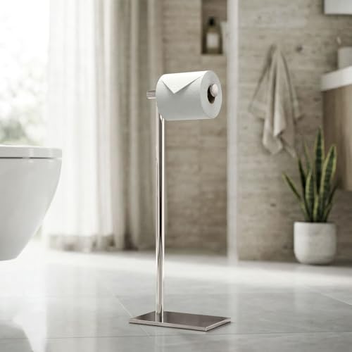 Gatco 1431PN Modern Rectangle Base Freestanding Toilet Paper Holder, 21.25", Polished Nickel with Weighted Base - color: Polished Nickel, 21.25"h