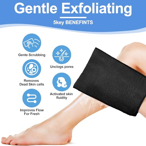 Tatuo 12 Pack Korean Exfoliating Mitt & Cloth, Viscose Rayon Dead Skin Remover Washcloth, Multi Color Body Scrub Towel for Shower Spa Travel(Large,Black) - color: Black, size: 1 Count (Pack of 12)