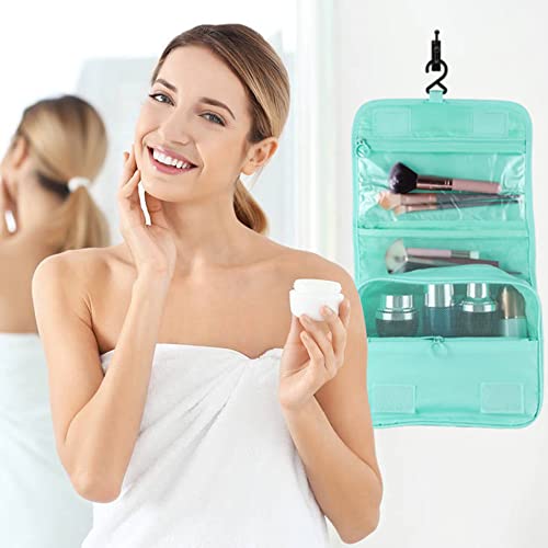 Pengxiaomei Hanging Toiletry Bag, Mint Green Waterproof Cosmetic Bag Portable Makeup Pouch Travel Wash Bag with Handle for Woman Teen Girl Wedding Bridal Gift Party - color: Turquoise