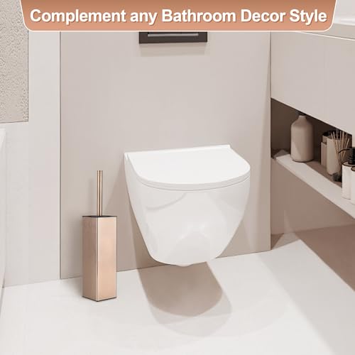 BVL Toilet Brush and Holder Set Rose Gold Freestanding for Bathroom - color: Rose Gold