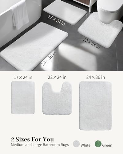 Small Bath Rugs White 17x24 Fluffy Non-Slip Bath Mat for Tub Washable Plush Bathroom Floor Mat Luxury Shag Absorbent Bath Rug for Shower Soft Bathroom Sink Mat