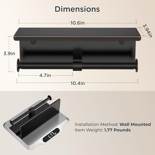 FORIOUS Double Toilet Paper Holder with Shelf, Wall Mount Tissue Roll Holder for Bathroom, 304 Stainless Steel Commercial Toilet Tissue Dispensers with Phone Shelf (1, Oil Rubbed Bronze) - color: Oil Rubbed Bronze