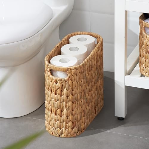 Toilet Paper Storage for 9 Rolls, Water Hyacinth Wicker Toilet Paper Storage Holder, Toilet Paper Basket with Built-in Handles - size: for 9 Rolls