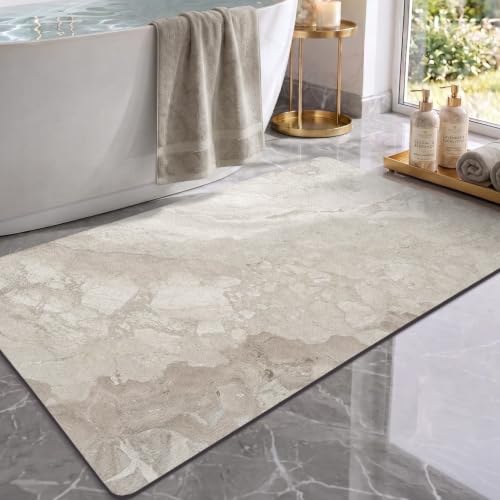 Color&Geometry Ultra Thin Bathroom Rugs Non Slip,Absorbent Quick Dry Bath Mats for Bathroom,Thin Bath Rugs Washable with Rubber Backing Fit Outside Shower,Beige Stone-Texture,24" x 43" - color: Beige Stone-texture, size: 24"x43"