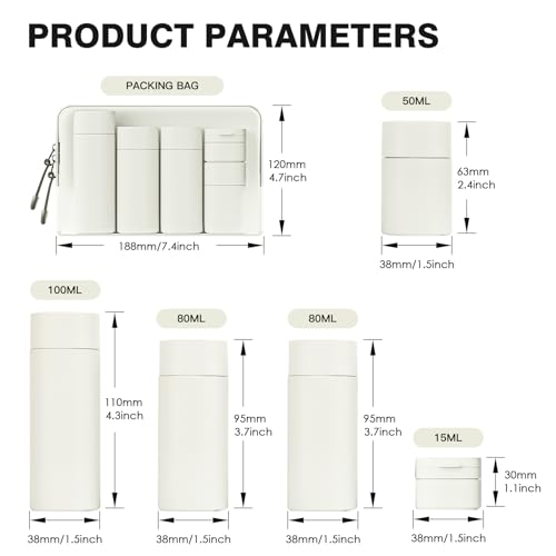 Travel Bottles for Toiletries, 5 Pack Travel Size Containers, TSA Approved Leak Proof - Silicone Toiletry Containers with Clear Bag for Shampoo, Conditioner & Lotion, Travel Essentials - color: White