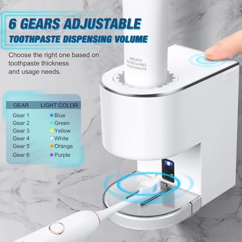 Monstake Automatic Toothpaste Dispenser Wall Mounted - Smart Electric Toothpaste Squeezer with 6 Adjustable Levels, Replaceable Nozzle, Rechargeable Toothpaste Holder for Bathroom, Kids and Adults