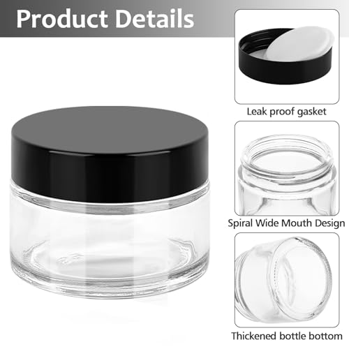 Accmor 1 OZ Glass Jars with Black Lids, 4 Pack Small Empty Cosmetic Containers Round Glass Travel Jars with Inner Liners & Spatulas, Makeup Sample Container for Storing Lotions, Cream, Ointments - color: Black, size: 1 Ounce