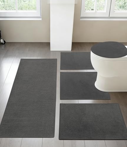 YIHOUSE Bathroom Rug Sets 5 Piece, Ultra Thin Quick Dry Bath Mat, Absorbent Bath Mat for Bathroom Non Slip Machine Washable Bath Rug (Dark Grey) - color: Dark Grey, size: 5 Pieces