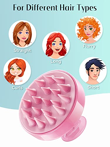 HEETA Scalp Massager Hair Growth, Soft Silicone Scalp Scrubber Shampoo Brush for Exfoliation, Dandruff Removal Head Massage Stress Relax, Wet & Dry Use for Thick Thin Curly Hair Care, Cherry Pink - color: 03-pink