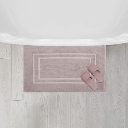 Feather & Stitch 2 Piece Towel Like Bath Mats (30x21 Inch) 100% Cotton Terry Bath Mats, Bathroom Shower Floor Mats [NOT A Bathroom Rug], Soft Absorbent Washable Mats- Taupe - color: Taupe