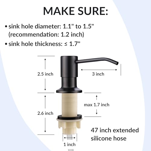 Soap Dispenser for Kitchen Sink,Matte Black Stainless Steel Countertop Dish Sink Soap Dispenser Pump with 47 '' Extension Tube kit - color: Matte Black