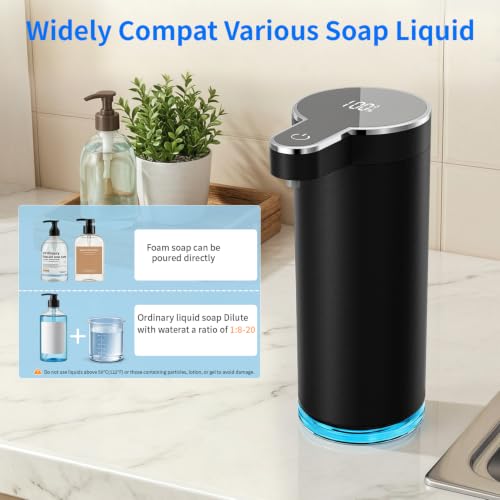 Automatic Foaming Soap Dispenser,Touchless Foam Soap Dispenser,12oz Rechargeabled Wall Mounted Smart for Bathroom and Kitchen Dish Soap,Easy for Toddlers（Black - color: St-01 Foam Black