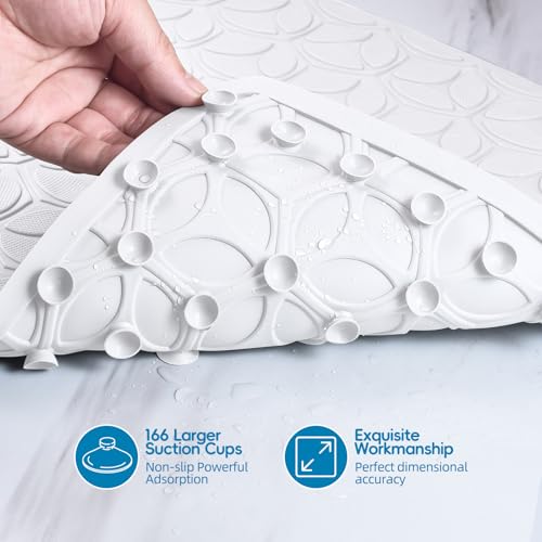 Bathtub Mat Non Slip with Suction Cups - 100% Rubber Bathroom Mat Textured for Bath Tub Shower Safety - Soft on Touch - BPA/PVC Free - Pet Dog Bath Mat - Machine Washable - 16 × 28 Inch（White） - color: White (Opaque), size: 28" x 16" (Rectangular)