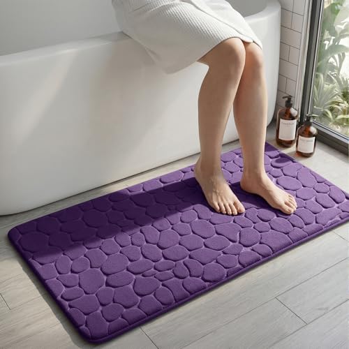 YIHOUSE Memory Foam Runner Rug, Cobblestone Bathroom Runner Rugs Super Water Absorbent Bath Mats for Bathroom Machine Washable Bath Rugs for Hallway Bedroom Laundry Room(24 x 47,Eggplant) - color: Eggplant Single, size: 2' x 3'11" (Rectangular)