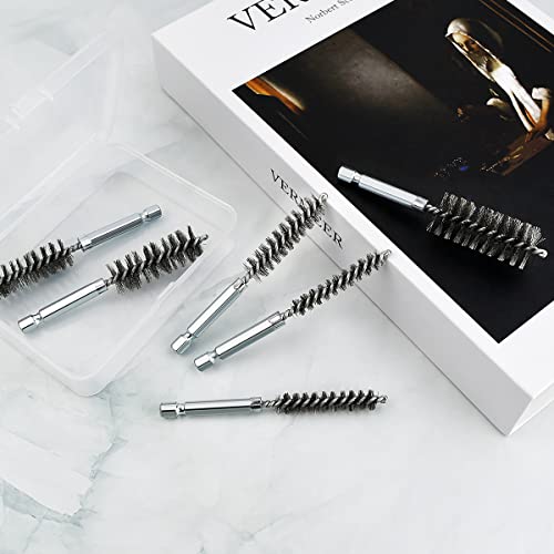 6 Pcs Stainless Steel Bore Brush Set with 1/4" Hex Shank Twisted Wire Bristles, Different Sizes (8, 10, 12, 15, 17, 19mm) for Rust and Tube Cleaning
