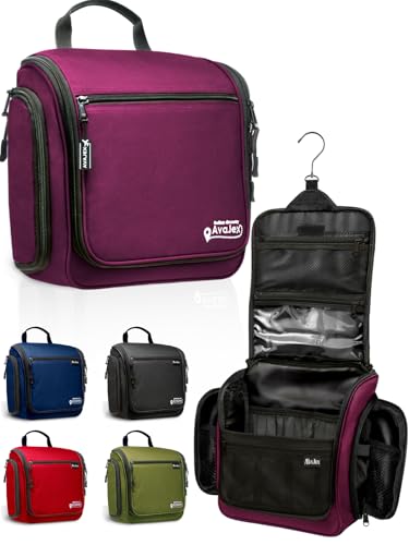 Travel Toiletry Bag for Men and Women - (10.6”x10.6”x3.2”) Large Hanging Toiletry Organizer - Waterproof Hygiene Bag with Metal XXL Swivel Hook, with Sturdy Zippers and 19 Compartments for Toiletries - color: L Purple