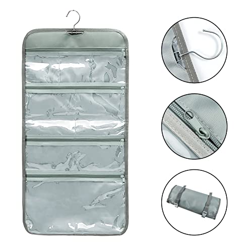 Foldable Clear Hanging Travel Toiletry Bag Cosmetic Organiser Storage - color: Grey