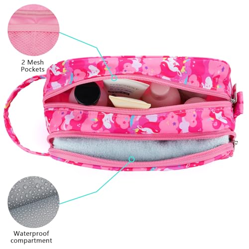 Unicorn Kids Toiletry Bag for Girls, Travel Toiletry Bag for Little Young Girls Cosmetic Bag Makeup Bag Waterproof Hanging Wash Bag Toddler Toiletries, Pink - color: Pink Unicorn