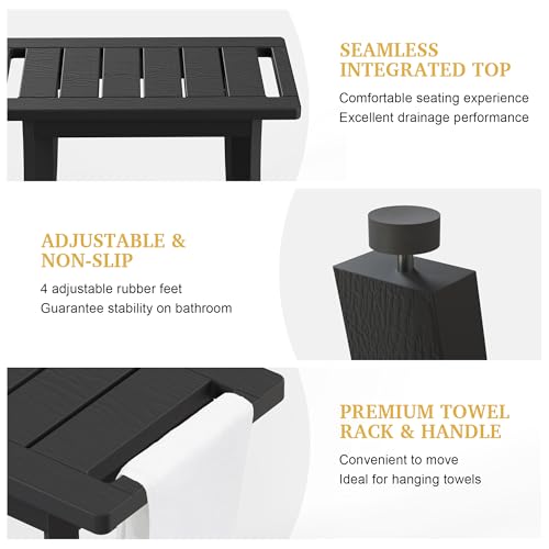 HIPS Shower Bench Inside Shower Stool with Storage Shelf, Waterproof Spa Bath Chair for Bathroom, Seat or Organizer for Living Room, Bedroom - Great for All Ages Unisex Elderly (Medium, Black) - color: Black, size: Medium 19x10x18 Inch