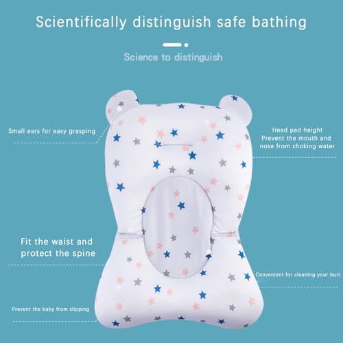 Baby Bath Cushion Pad Newborn Bathtub Mat Infant Bath Supporter Net Baby Bathtub Pillow Non-Slip Floating Bathing Tub Seat (White Star, 28cm*43cm*26cm) - color: White Star