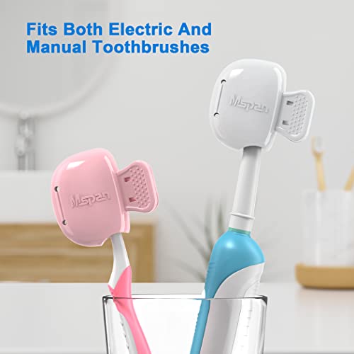 Mspan Toothbrush Head Cover Cap: Tooth Brush Travel Case Protector Plastic Clip Compatible with Manual & Electric Toothbrush for Adults Kids - 2 Packs - color: Pink, White, size: 2 Count (Pack of 1)