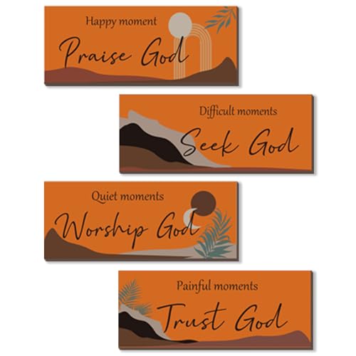 ONIZHITY 4 Pcs Orange Boho Wall Art Bible Verse Inspirational Bohemian Wall Decor Rustic Christian Sign for Home Bathroom Office Bedroom Living Room (10x4) - color: Orange Boho
