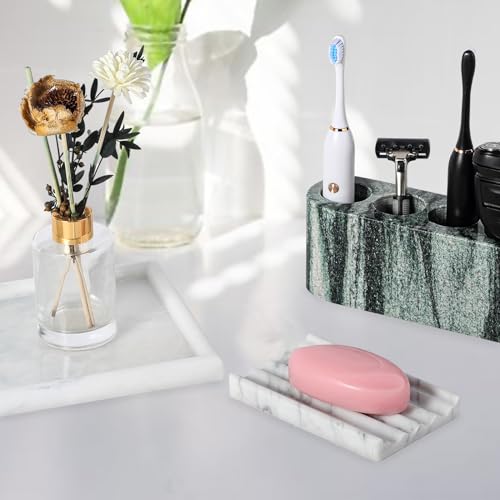 2PCS Koville Italian Natural Marble Soap Dish for Shower, Stone Soap Tray for Bathroom, Bar Soap Holder for Sink, Stripe Grooves Saver Keep Bars Dry Easy Clean (Bianco Carrara) - color: Bianco Carrara