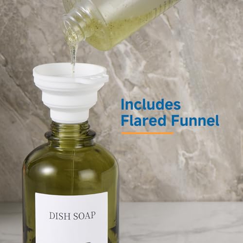 Glass Soap Dispenser with Pump, Dish and Hand Soap Dispenser for Kitchen Bathroom Set, Clear Glass Dispenser Set of 2 Pack with 18 Stickers Funnel Bamboo Tray 500ml 18oz Green - color: Glass Olive Green
