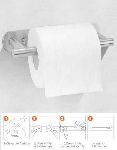 YUET Toilet Roll Holder, Self Adhesive or Screw In Wall Mounted Options, Double Post Pivoting Tissue Roll Holder, Stainless Steel Rustproof Stick On No Drilling Wall Mount for Bathroom, Brushed Nickel - color: Silver-pivoting