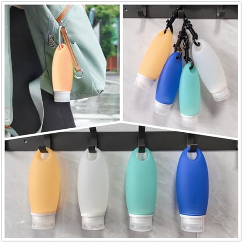 Refillable Bottles Leak Proof Camping Travel Containers with Shower Lanyard,3oz TSA Approved Squeezable Silicone Travel Tube Set for Gym Shampoo Lotion Soap - color: Color 1