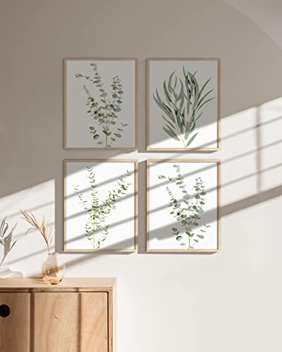 HAUS AND HUES Botanical Plant Wall Art Prints - Set of 4 Plant Wall Decor Prints, Floral Kitchen, Flower Leaves Wall Art, Boho Leaf Eucalyptus Wall Decor, Green Botanical Poster (Beige Frame, 16x20) - color: Eucalyptus Leaves, size: 16x20, style: Beige Fr