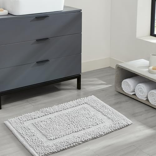 Jean Pierre New York 100% Chenille Cotton Skid Resistant Plush Bath Mat - 20"x32" Bathroom Rug - Soft Gray - color: Soft Gray, size: 1'8" x 2'8" (Rectangular)