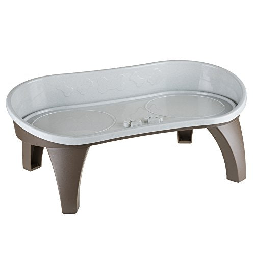 Elevated Pet Feeding Tray - 21″ x 11″ x 8.5″ Raised Dog Bowl Stand with Splash Guard and Non-Skid Feet - Comfortable Mealtime for Dogs and Cats by PETMAKER (Brown/Gray)