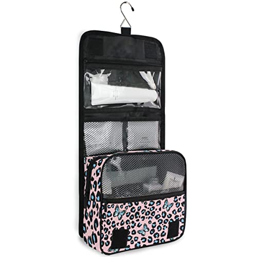 senya Hanging Travel Toiletry Bag Kit Makeup Case Cosmetics Organizer for Men Women - color: Blue Butterfly Leopard Print