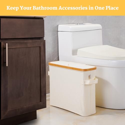 Toilet Paper Storage Basket with Lid, Bamboo Toilet Paper Storage Holder Stand Organizer for Bathroom, Toilet Paper Storage Box Container with Handle Bin for RV Closet, Beige - size: For Small/Regular Size TP Roll