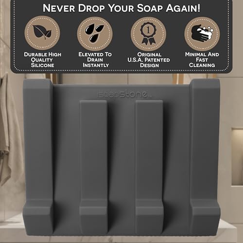 Silicone Soap Dish (USA Patented) Self Draining Bar Soap Holder for Shower Bathroom Sink, Drying Soap Dish Tray Kitchen Sponge Holder Easy Cleaning Soap Saver Mat (Dark Grey, 1) - color: Dark Grey, 1