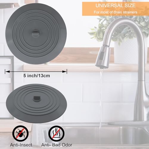 V-TOP Bathtub Drain Stopper 2 Pack, 5 inches Silicone Tub Stopper Shower Drain Cover, Bath Tub Plug Hair Stopper,Universal Flat Suction Renter Friendly Bath Accessories (White&Grey, 5 inch) - color: White&grey