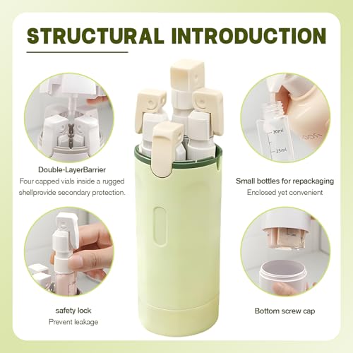 4 in 1 Travel Dispenser, 4 Pack 30ML Travel Bottles with Measurement Scale & Label Stickers for Toiletries, Leak Proof Dispenser Bottle Containers for Shampoo Lotion Conditioner Cream (Green+White) - color: Green+White
