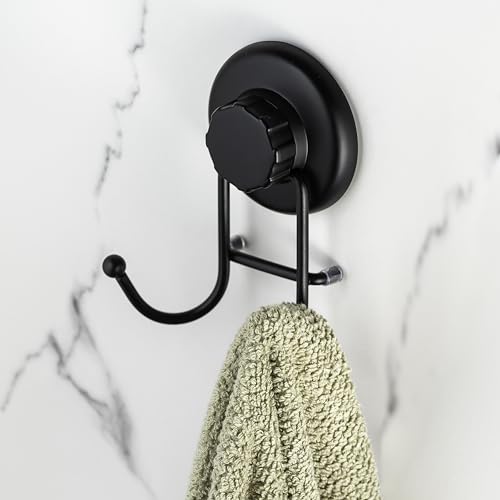 HASKO accessories - Suction Cup Hooks for Shower - Towel Hooks for Bathroom Wall Mounted Shower - Bathroom Hooks for Hanging - Stainless Steel SS304 Towel Holders, Black (2 Pack) - color: Black