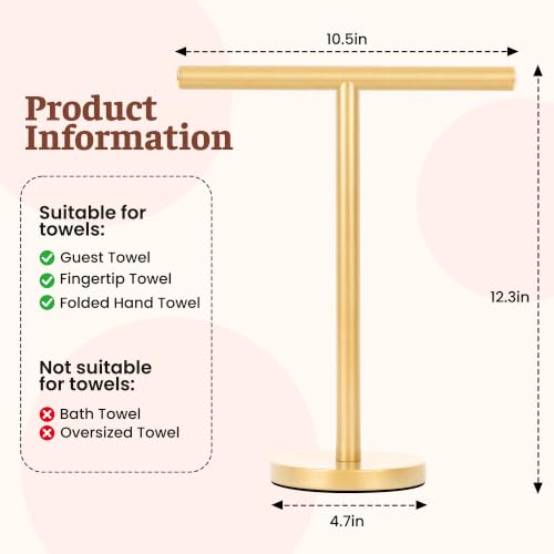 Hand Towel Holder Stand, Freestanding Bathroom Towel Rack, Gold | Weighted base keeps towels stable and doubles as a display stand for jewelry, watches and hair accessories - color: Golden-1 Pack