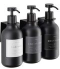 Shower Shampoo Dispenser Wall Mounted – 3 Refillable 16.9 oz Black Bottles with Stainless Steel Pumps & No-Drill Adhesive Holders – Soap Dispenser Set for Bathroom (3 X Black) - color: 3 X Black