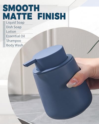 Bosilunlife Soap Dispenser Bathroom - Blue Ceramic Soap Dispenser Lotion Hand Pump Dish Soap Bottle for Kitchen 12oz Refillable Liquid Hand Wash Dispenser for Bathroom - color: Matte Blue