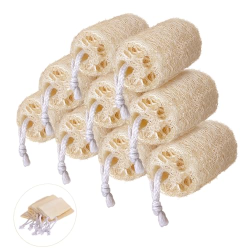 9 Pack 4”Natural Loofah Sponge Small Size Natural Organic Loofah for Kitchen Cleaning Dishes Toddler Exfoliating Skin Care Body Scrubber