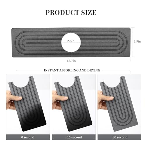 Stone Faucet Mat For Kitchen Sink, 15.8 Inch Super Absorbent Splash Guard for Kitchen Sink Quick Dry Water Absorbing, Non-Slip Stone Tray for Kitchen Counter