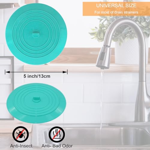 Bathtub Drain Stopper 2 Pack, 5 inches Silicone Tub Stopper Drain Cover, Bath Tub Plug Hair Stopper,Universal Flat Suction Hair Water Shower Stopper Bath Accessories (Blue&Green) - color: Blue&green