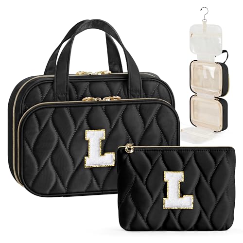 YOOLIFE Hanging Toiletry Bag for Women - Travel Toiletry Bag Makeup Bag, Portable Toiletries Cosmetic Bag, Airplane Travel Essentials Black - L - color: Black, style: L