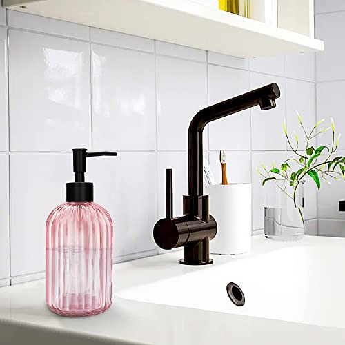 Pack of 2 Glass Soap Dispenser with Black Pump, 400 ml Refillable Pump Dispenser for Kitchen, Bathroom, Laundry Room, Liquid Glass Bottle for Washing Up Liquid, Shampoo, Conditioner (Pink) - color: Pink